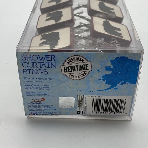Set Of 12 Alaska Bear Shower Curtain Hooks Resin‎ Square Animal Wildlife 1.5x1.5 - Picture 2 of 7